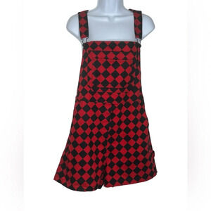 Black Friday women’s red black harlequin denim shortall romper goth punk sz 14